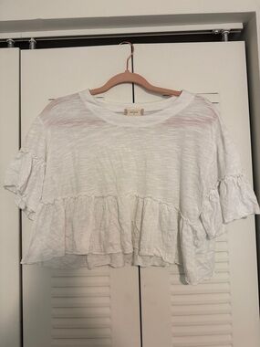 Altar'd State White Ruffle-Hem Flutter Sleeve Crop Top